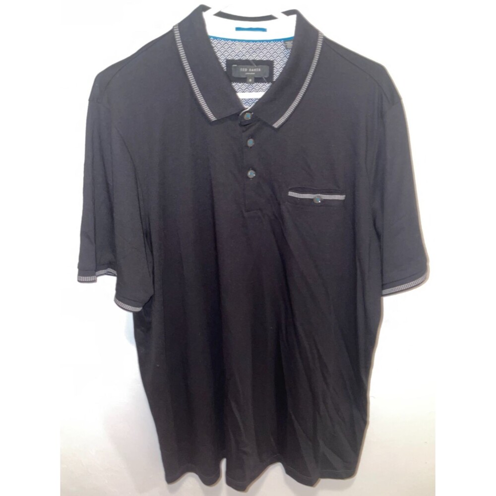 Ted Baker London Black Short Sleeve Polo Shirt sz 6 pocket XL button